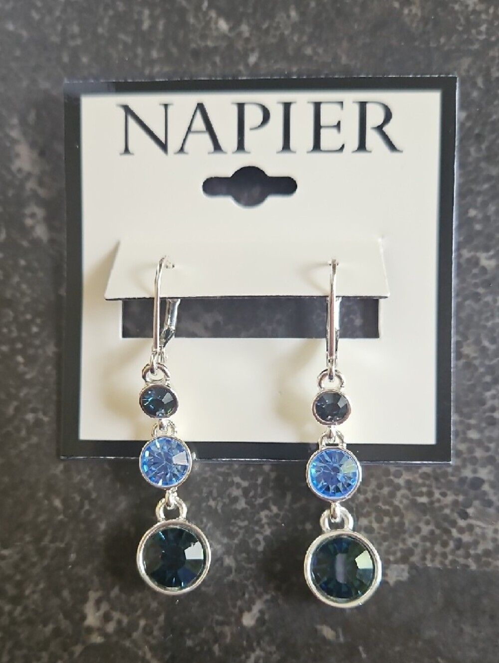 Napier Triple Drop Earrings Silver-Tone Blue Green - Picture 3 of 4